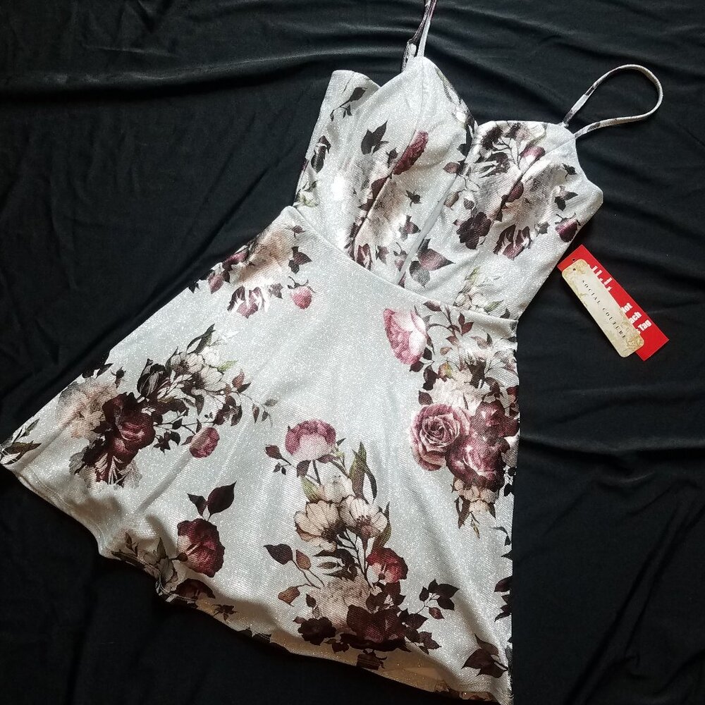 SOCIAL COUTURE-Special Occasion- Party dress- Dinner date Roses-Silver- pink